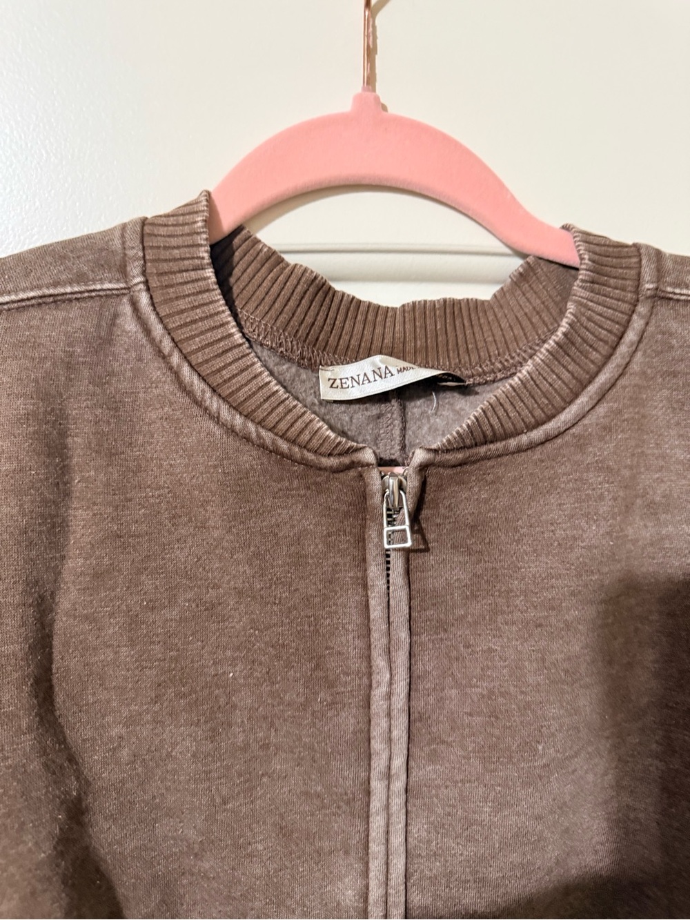 Zenana Vintage Wash Brown Bomber Jacket NWOT - Picture 3 of 4